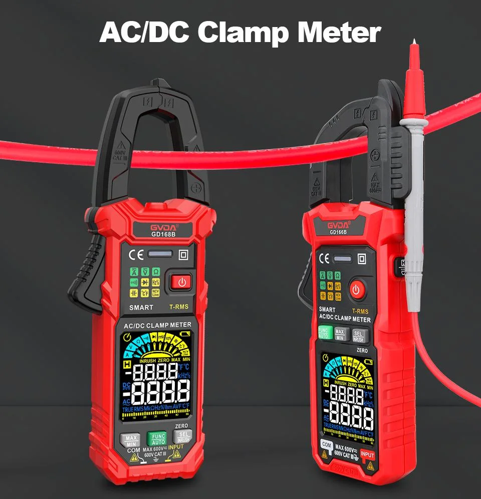 Gvda Digital Smart Inrush Clamp Meter Multimeter 600A True RMS AC/DC Current AMP Meter Measures Current Voltage Temperature Capacitance Tester